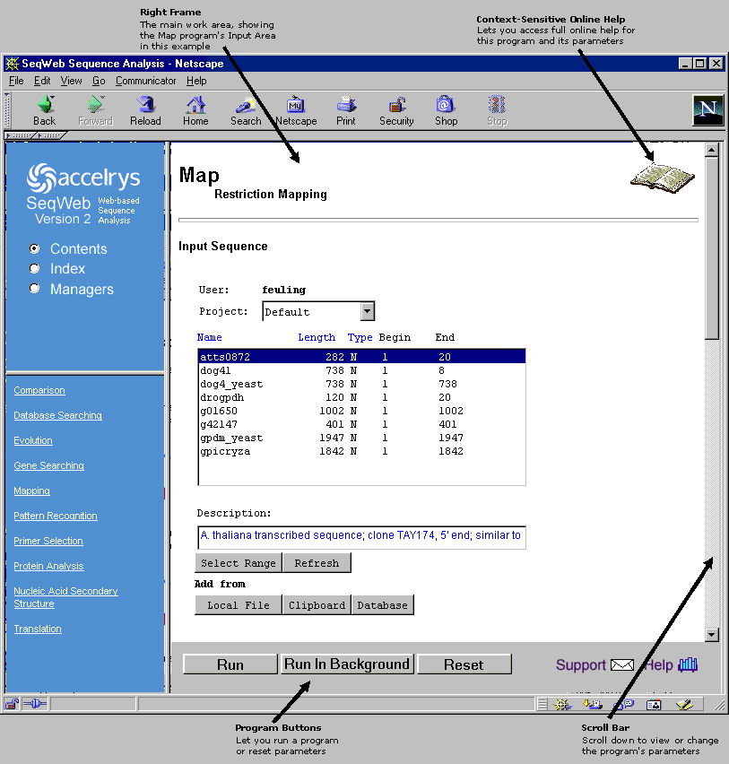 SeqWeb Program Window Description
